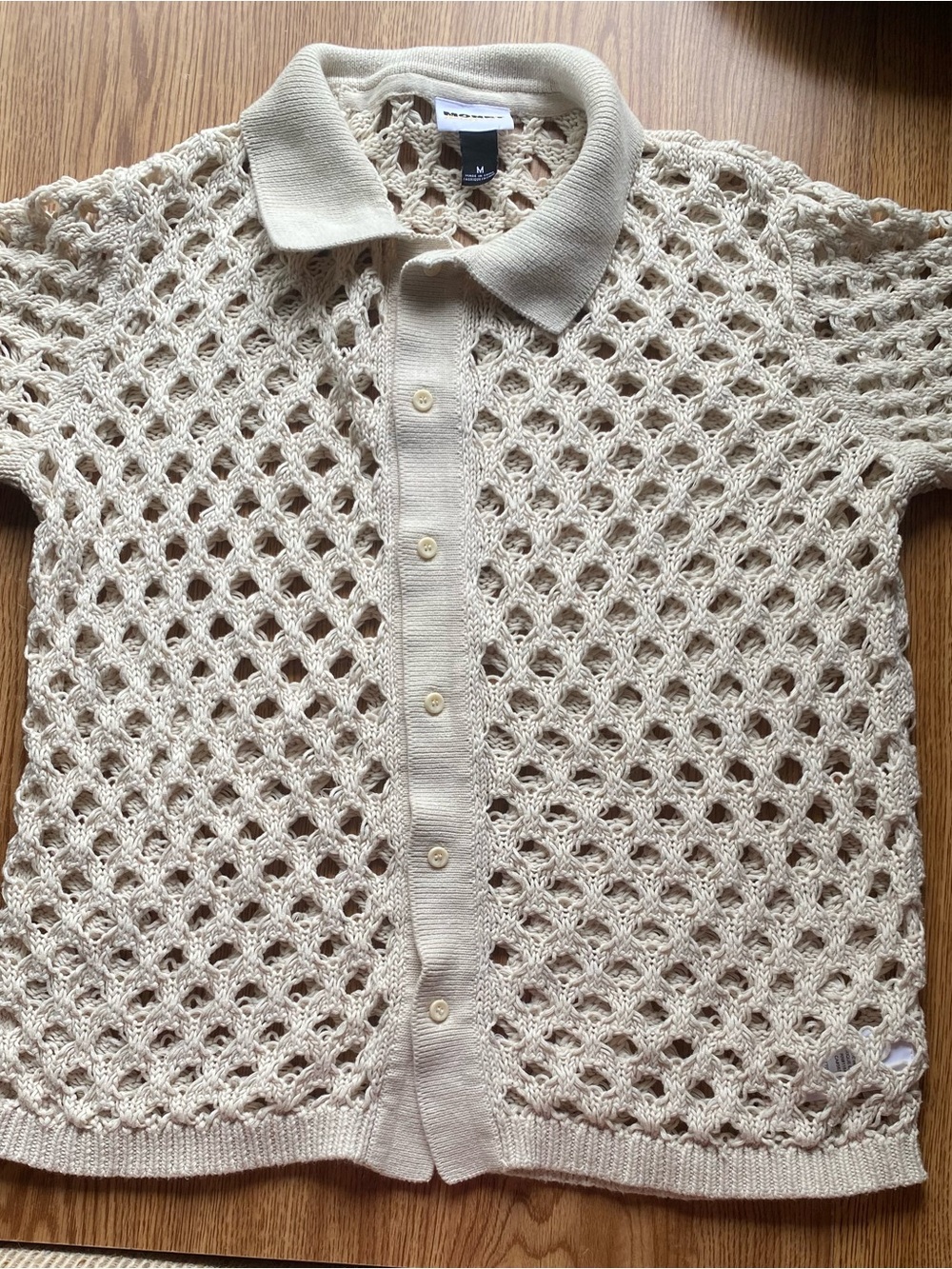 Monet Skateboards Reed Crochet Short Sleeve Button Up Shirt Cream- Size M